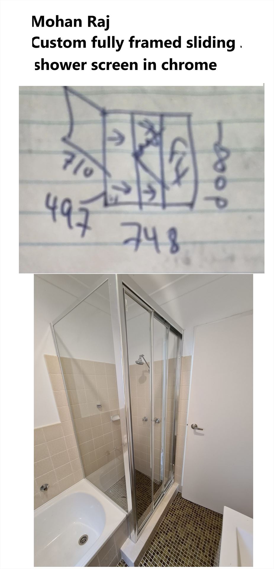 fully shower screen with chrome hardware installed in Seven Hills by Showerland